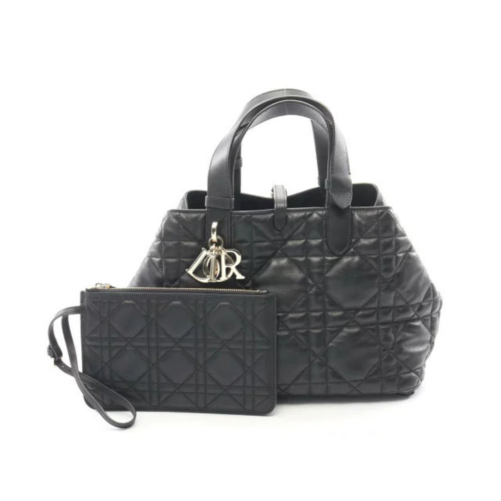 Christian Dior Toujours Macro Cannage Handbag Leather Black
